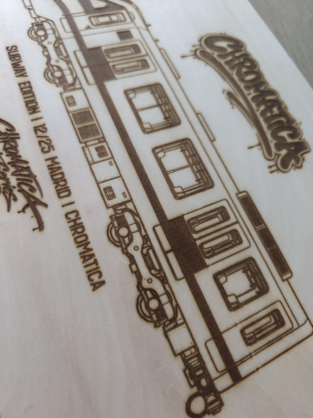 Madrid Graffiti Train Template on Birch Wood, Engraved A4 Art Board, Limited Collector Edition with Certificate