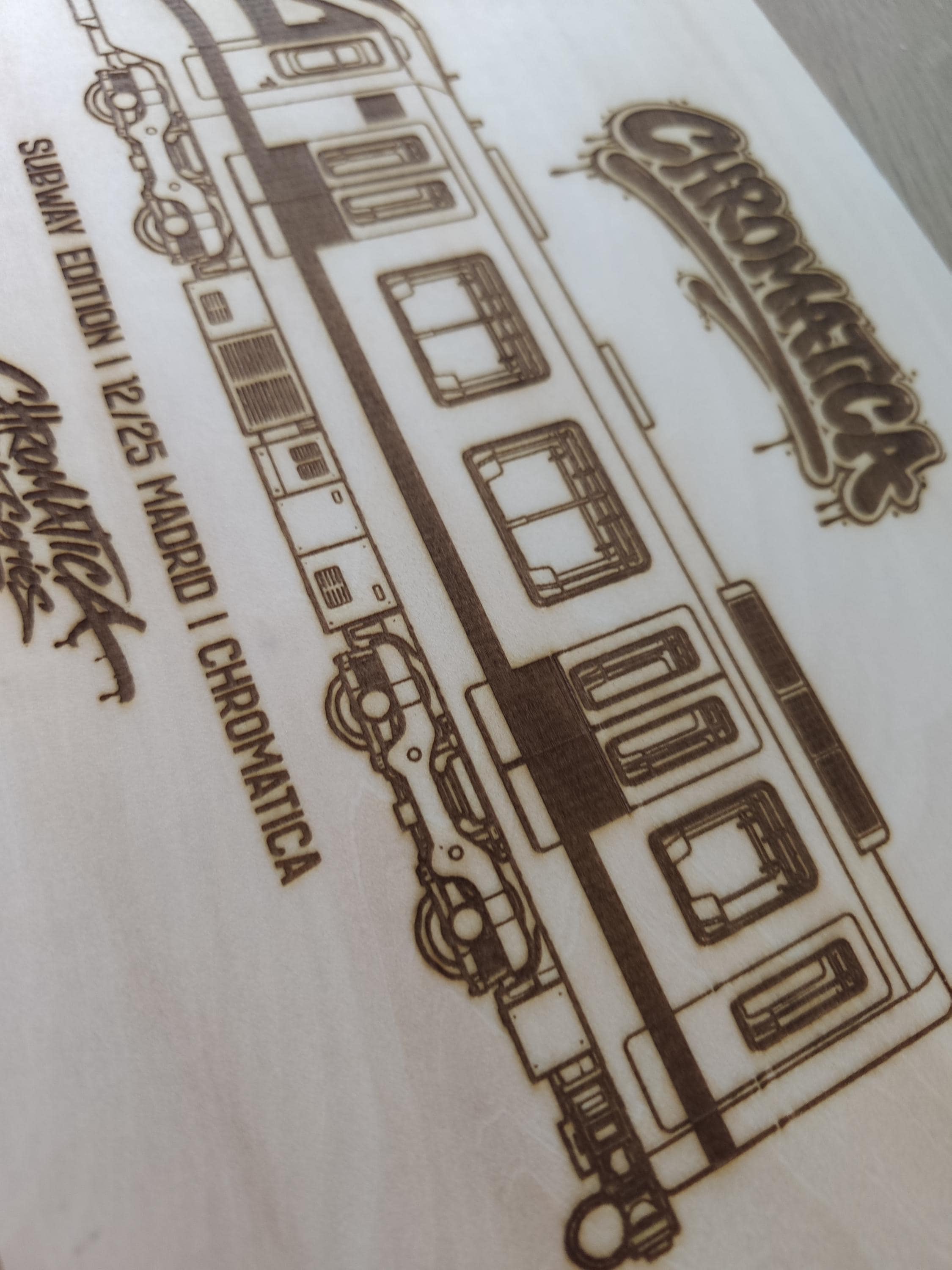 Madrid Graffiti Train Template on Birch Wood, Engraved A4 Art Board, Limited Collector Edition with Certificate