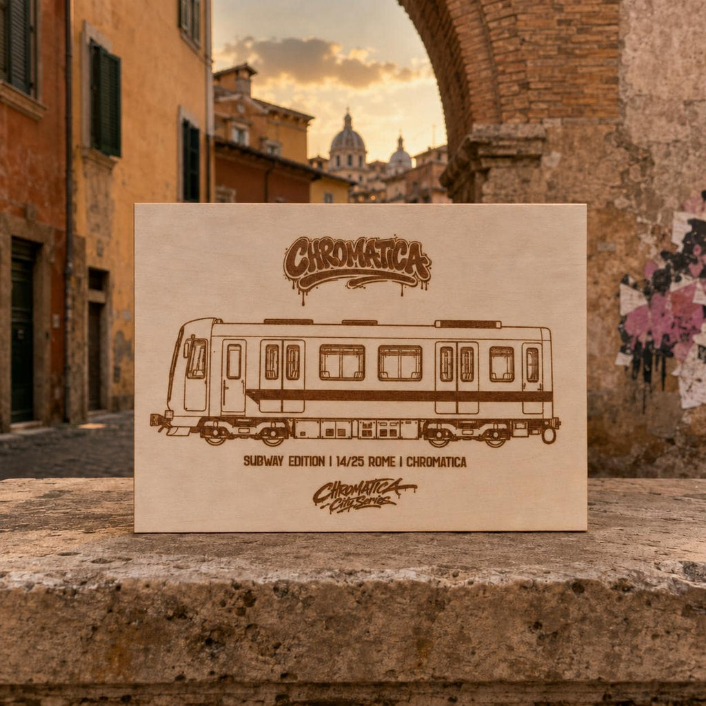 Rome Graffiti Train Template on Birch Wood, Engraved A4 Art Board, Limited Collector Edition with Certificate