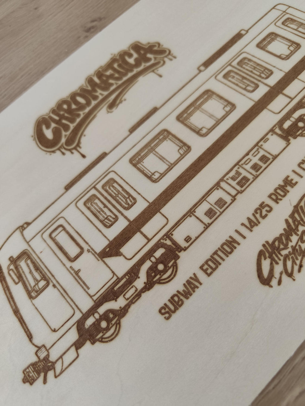 Rome Graffiti Train Template on Birch Wood, Engraved A4 Art Board, Limited Collector Edition with Certificate