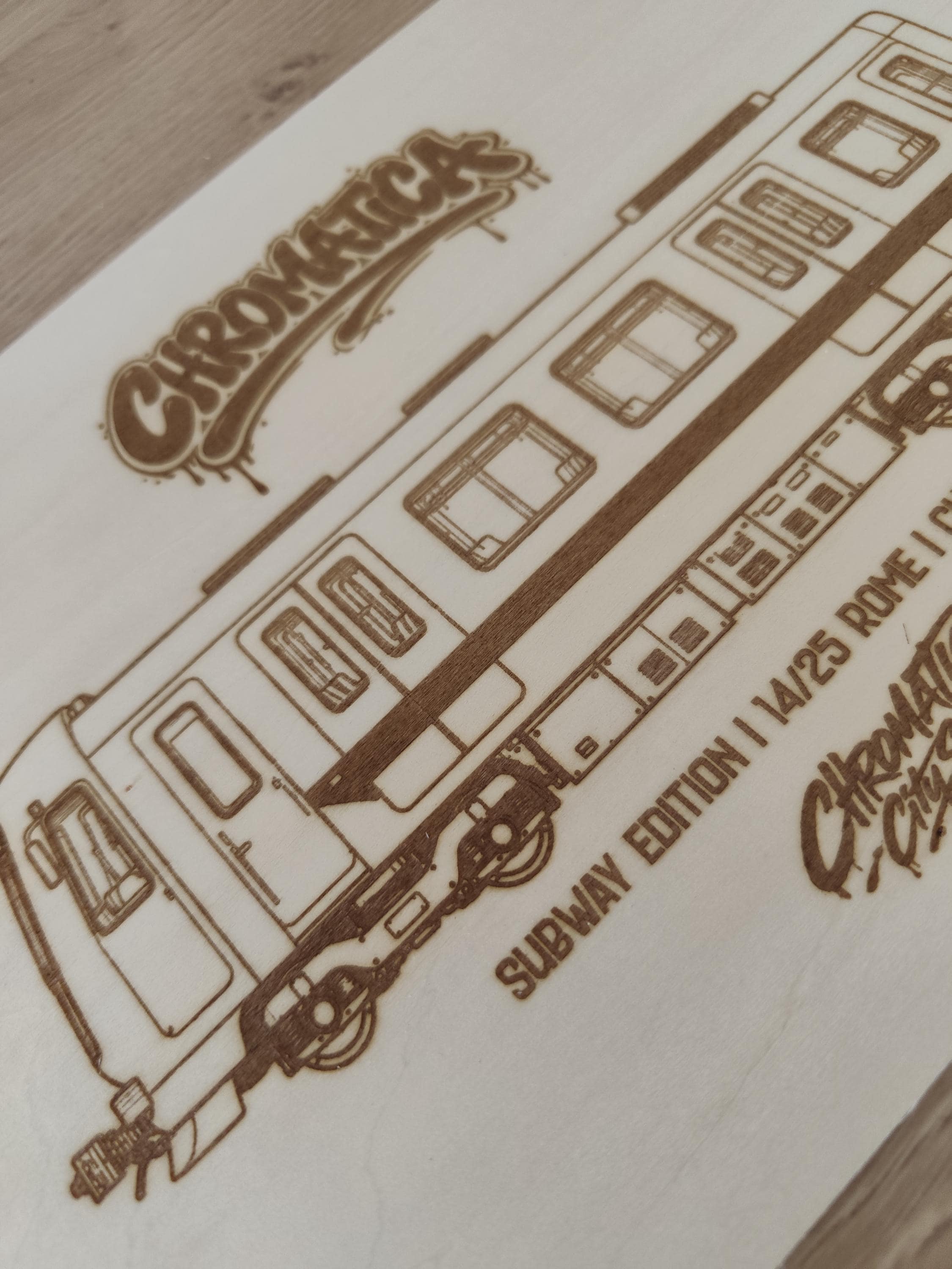 Rome Graffiti Train Template on Birch Wood, Engraved A4 Art Board, Limited Collector Edition with Certificate