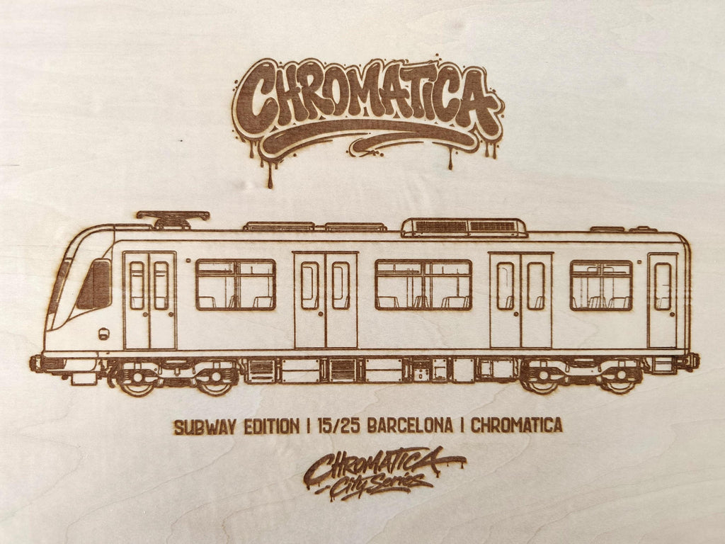 Barcelona Graffiti Train Template on Birch Wood, Engraved A4 Art Board, Limited Collector Edition with Certificate