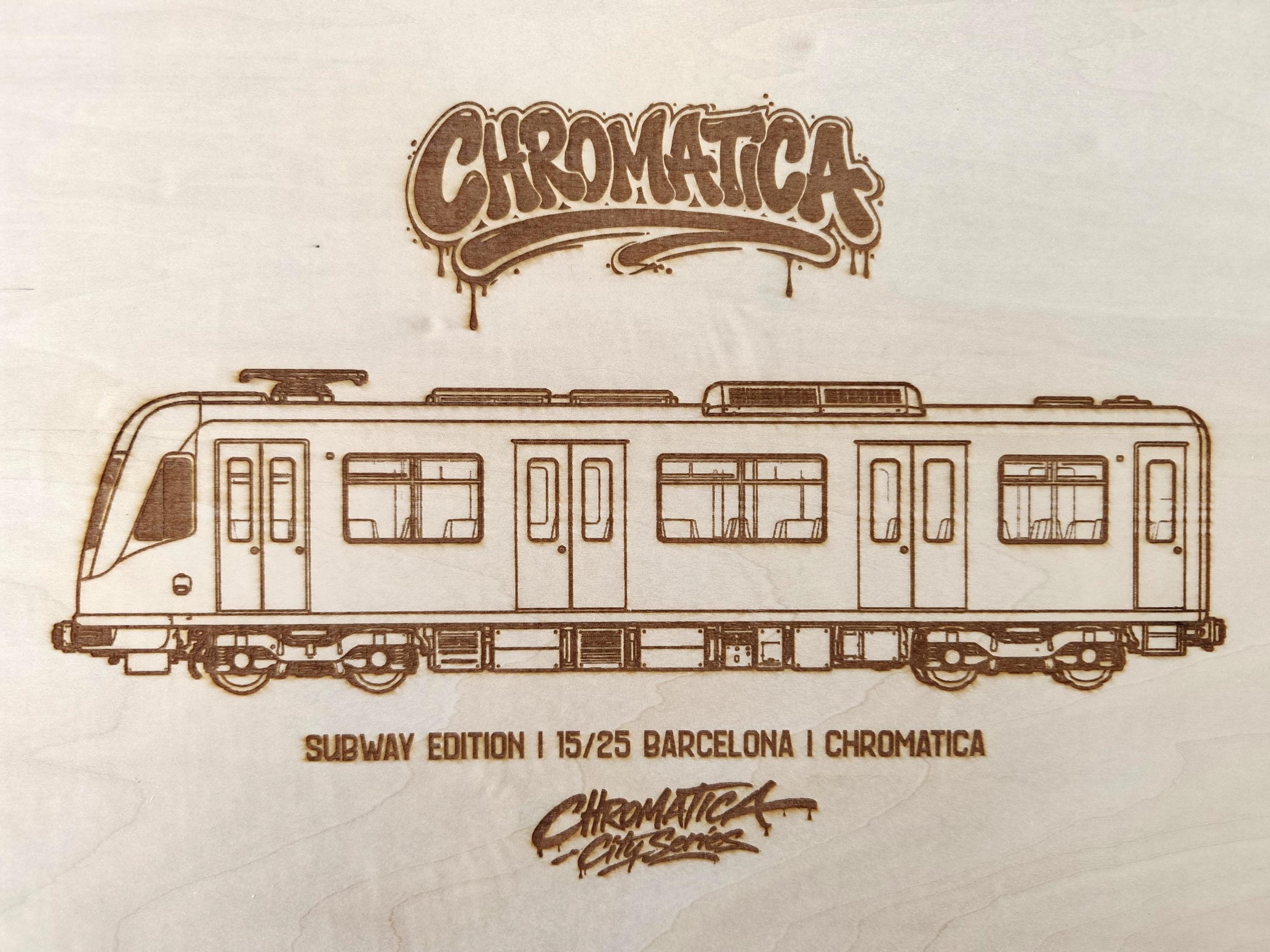 Barcelona Graffiti Train Template on Birch Wood, Engraved A4 Art Board, Limited Collector Edition with Certificate