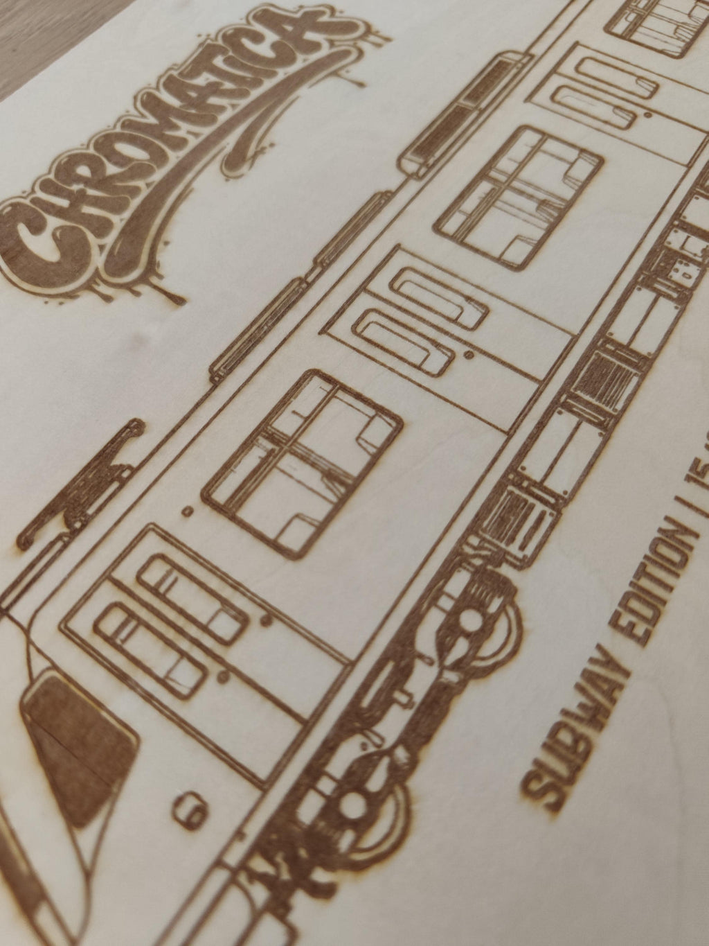 Barcelona Graffiti Train Template on Birch Wood, Engraved A4 Art Board, Limited Collector Edition with Certificate