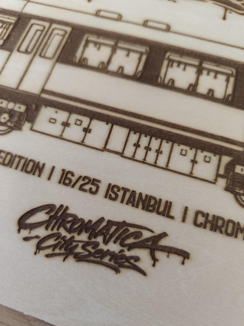 Istanbul Graffiti Train Template on Birch Wood, Engraved A4 Art Board, Limited Collector Edition with Certificate