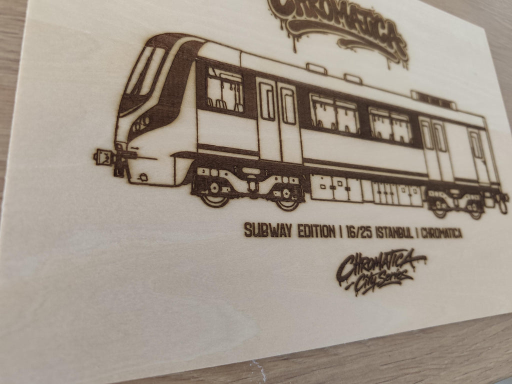 Istanbul Graffiti Train Template on Birch Wood, Engraved A4 Art Board, Limited Collector Edition with Certificate
