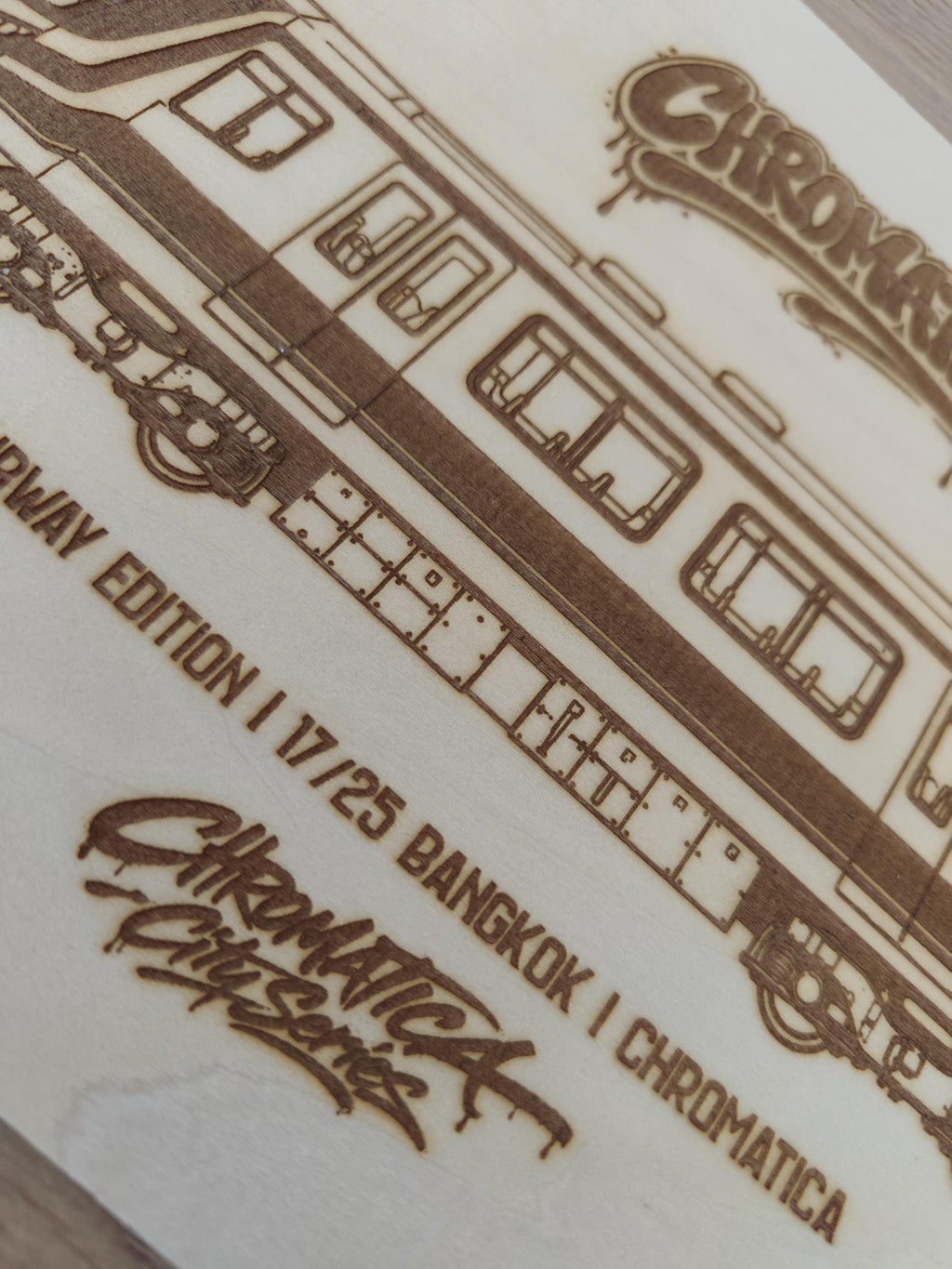 Bangkok Graffiti Train Template on Birch Wood, Engraved A4 Art Board, Limited Collector Edition with Certificate