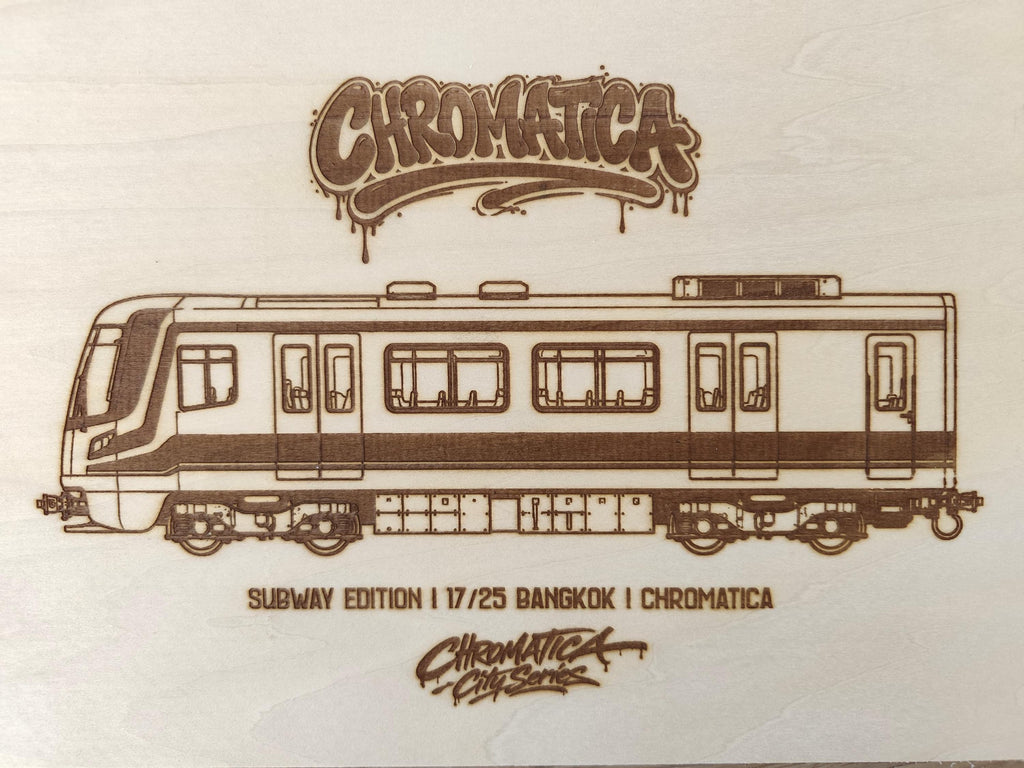 Bangkok Graffiti Train Template on Birch Wood, Engraved A4 Art Board, Limited Collector Edition with Certificate
