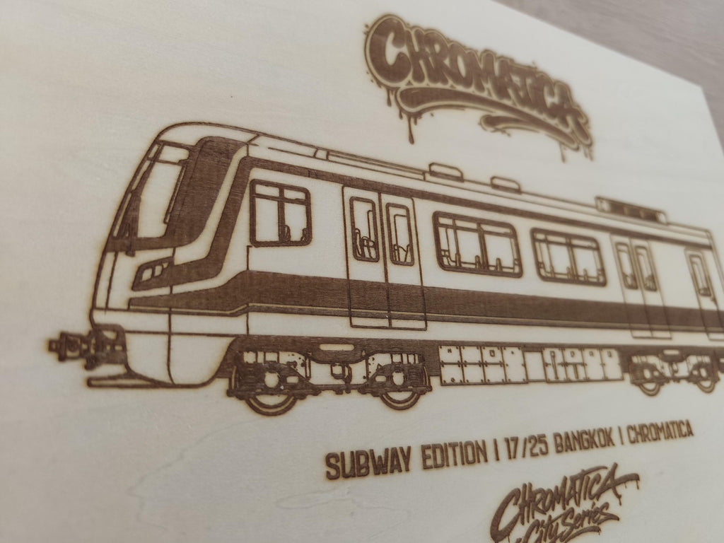 Bangkok Graffiti Train Template on Birch Wood, Engraved A4 Art Board, Limited Collector Edition with Certificate