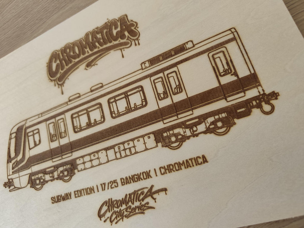 Bangkok Graffiti Train Template on Birch Wood, Engraved A4 Art Board, Limited Collector Edition with Certificate
