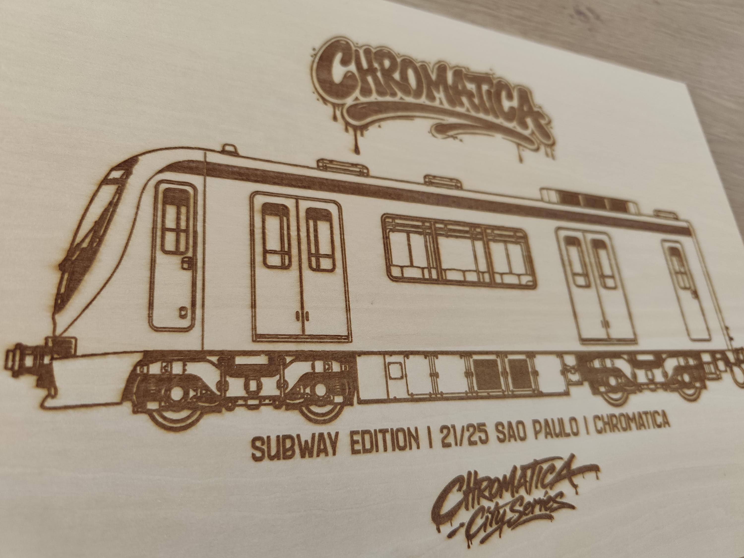 São Paulo Graffiti Train Template on Birch Wood, Engraved A4 Art Board, Limited Collector Edition with Certificate