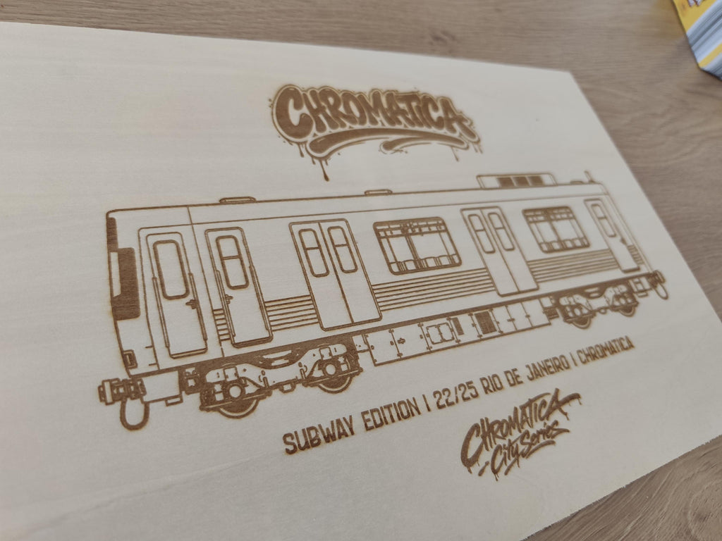 Rio de Janeiro Graffiti Train Template on Birch Wood, Engraved A4 Art Board, Limited Collector Edition with Certificate