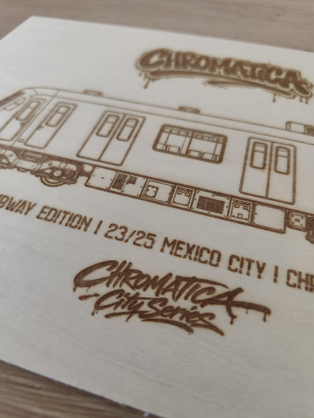 Mexico City Graffiti Train Template on Birch Wood, Engraved A4 Art Board, Limited Collector Edition with Certificate