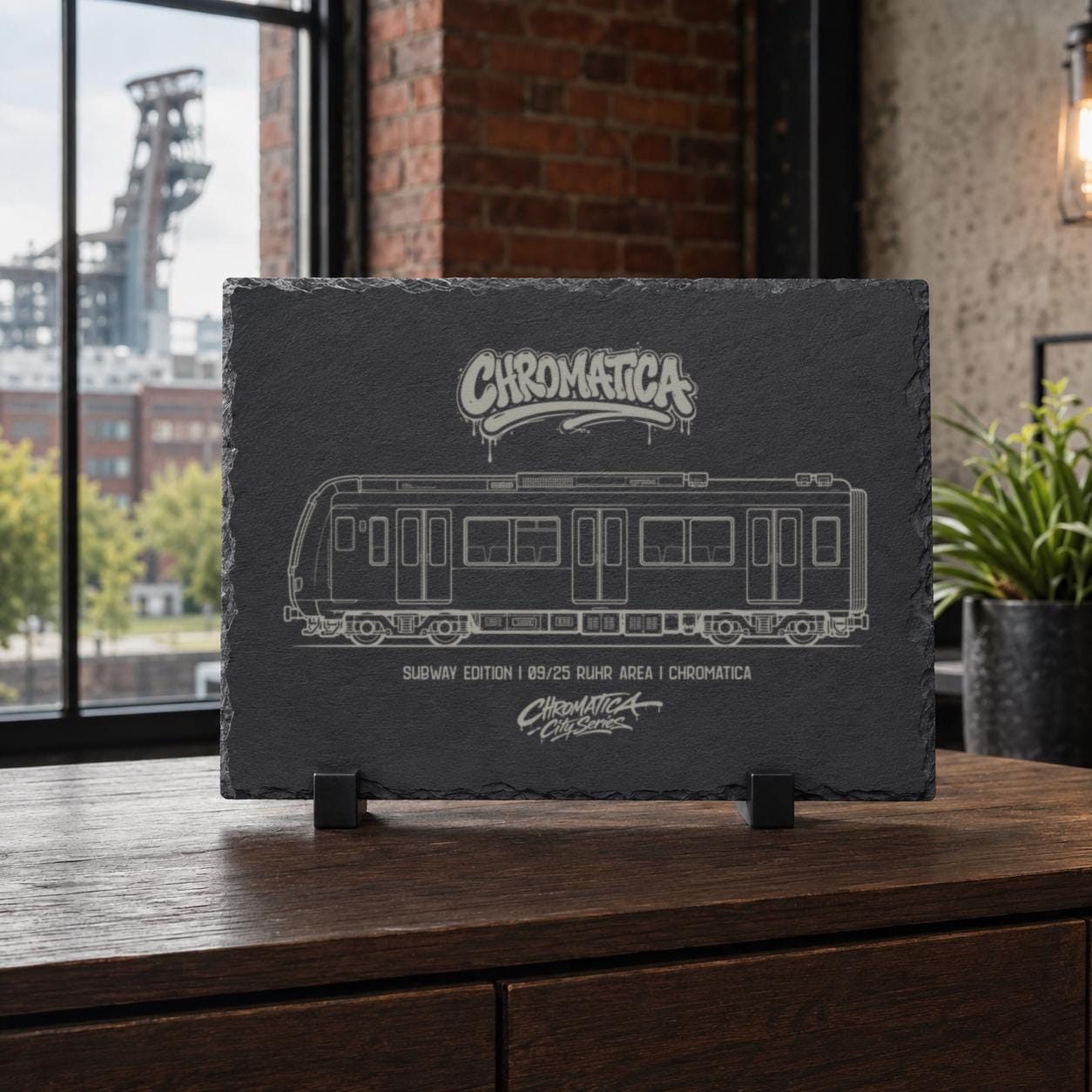 Ruhr Area Urban Rail Slate Art, Laser-Engraved Plaque, Limited City Series Edition