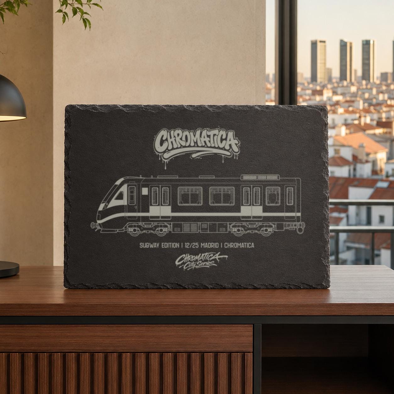 Madrid Metro Slate Art, Laser-Engraved Train Plaque, Limited City Series Edition