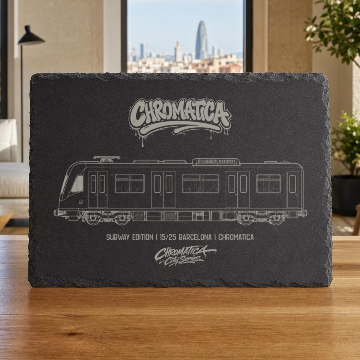 Barcelona Metro Slate Art, Laser-Engraved Train Plaque, Limited City Series Edition