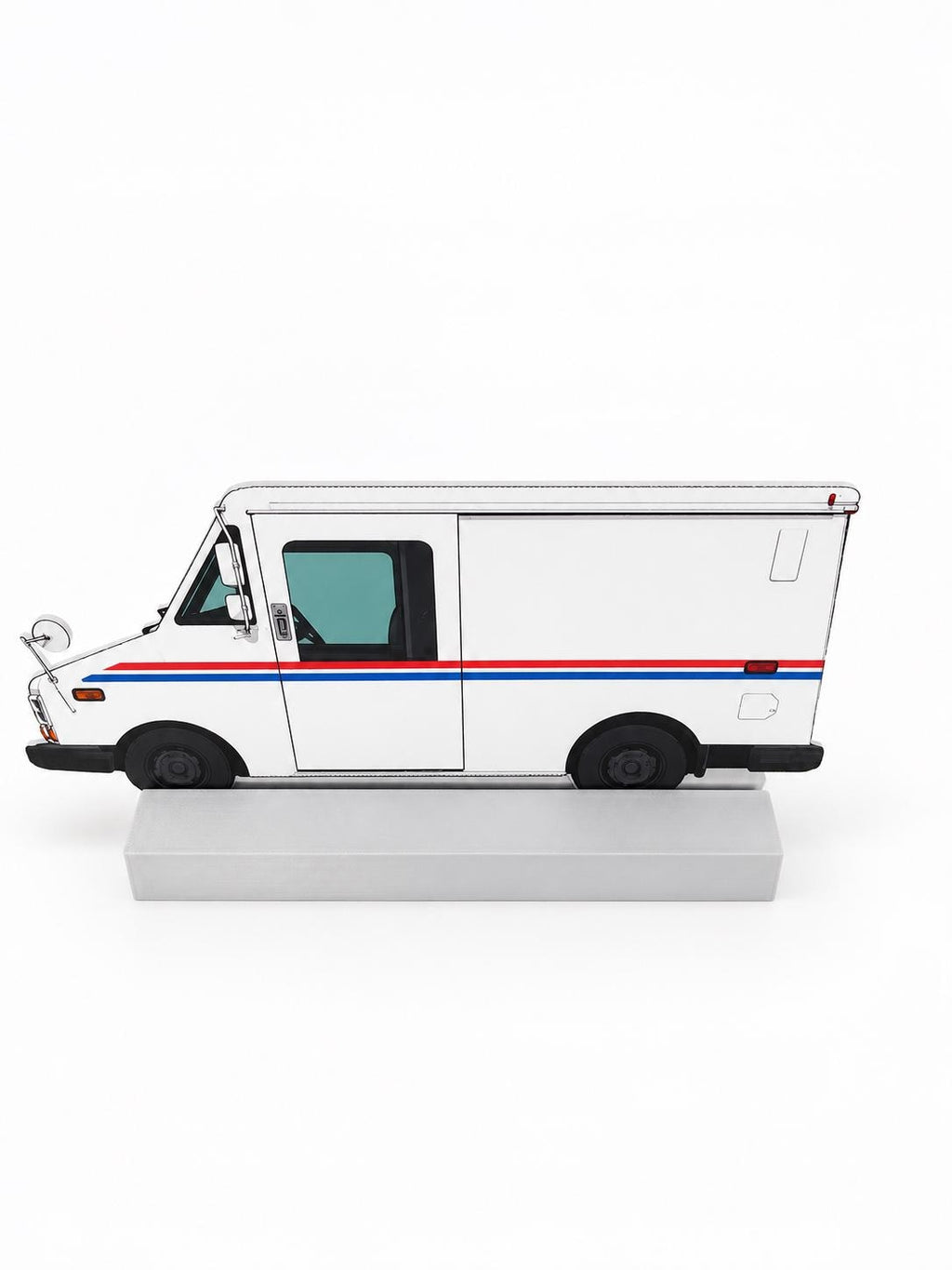 Graffiti Practice White Postal Truck, 3D Printed Mail Truck, Paintable with Acrylic Markers, Urban Art Collectible, 20x10 cm