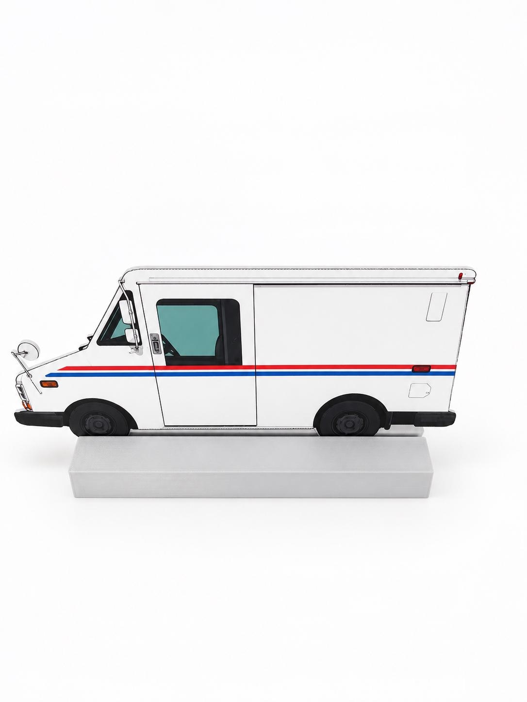 Graffiti Practice White Postal Truck, 3D Printed Mail Truck, Paintable with Acrylic Markers, Urban Art Collectible, 20x10 cm