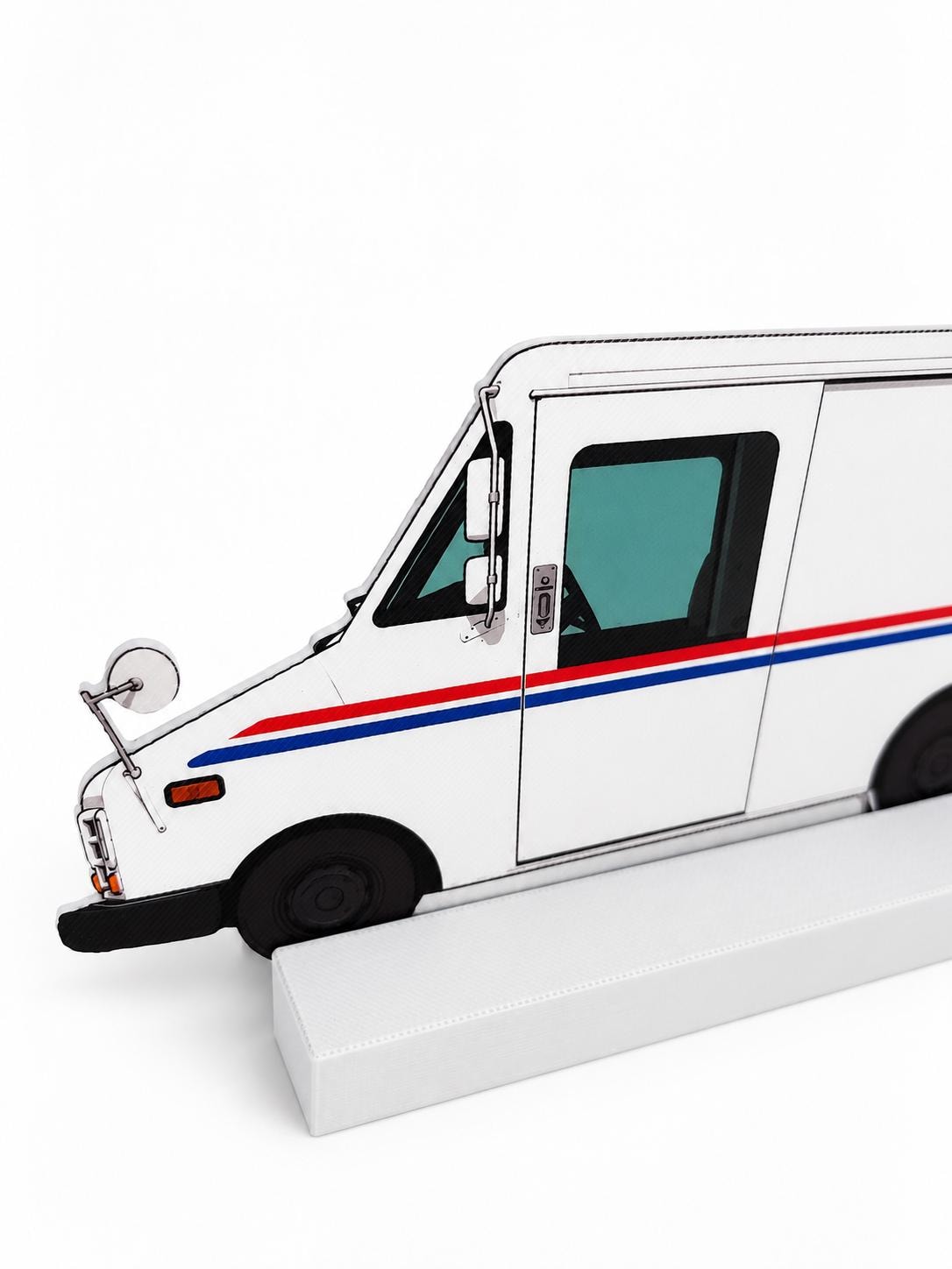 Graffiti Practice White Postal Truck, 3D Printed Mail Truck, Paintable with Acrylic Markers, Urban Art Collectible, 20x10 cm