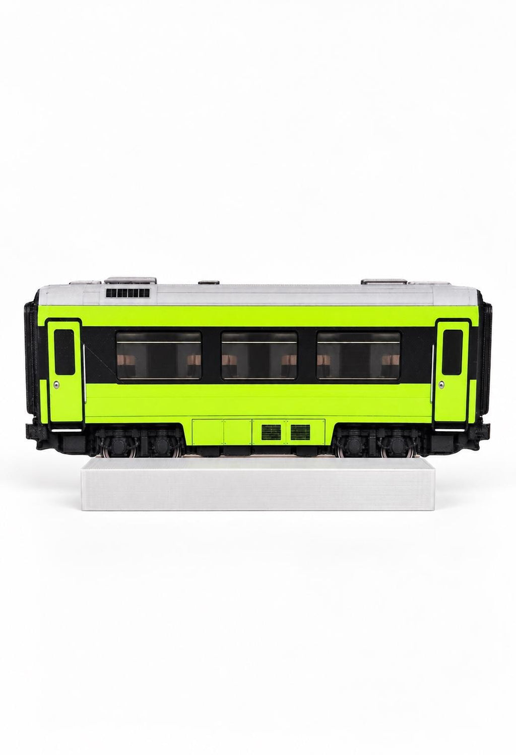 Lime Green Train Graffiti Practice Coach, 3D Printed Long Distance Rail Art, Paintable with Acrylic Markers, 20x10 cm