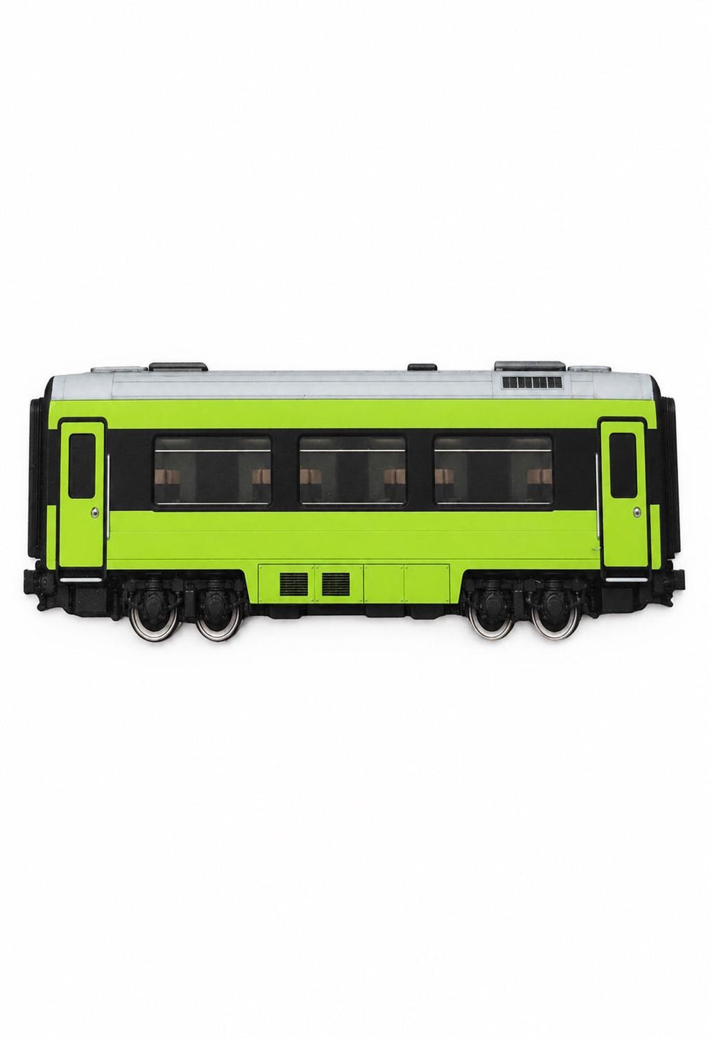 Lime Green Train Graffiti Practice Coach, 3D Printed Long Distance Rail Art, Paintable with Acrylic Markers, 20x10 cm
