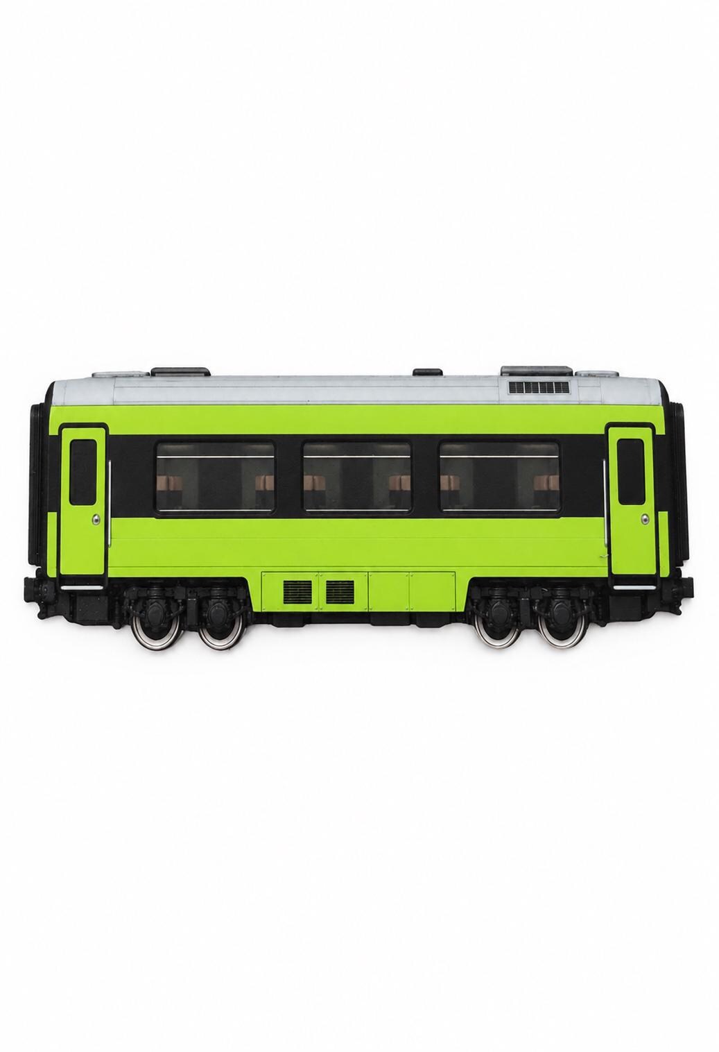 Lime Green Train Graffiti Practice Coach, 3D Printed Long Distance Rail Art, Paintable with Acrylic Markers, 20x10 cm