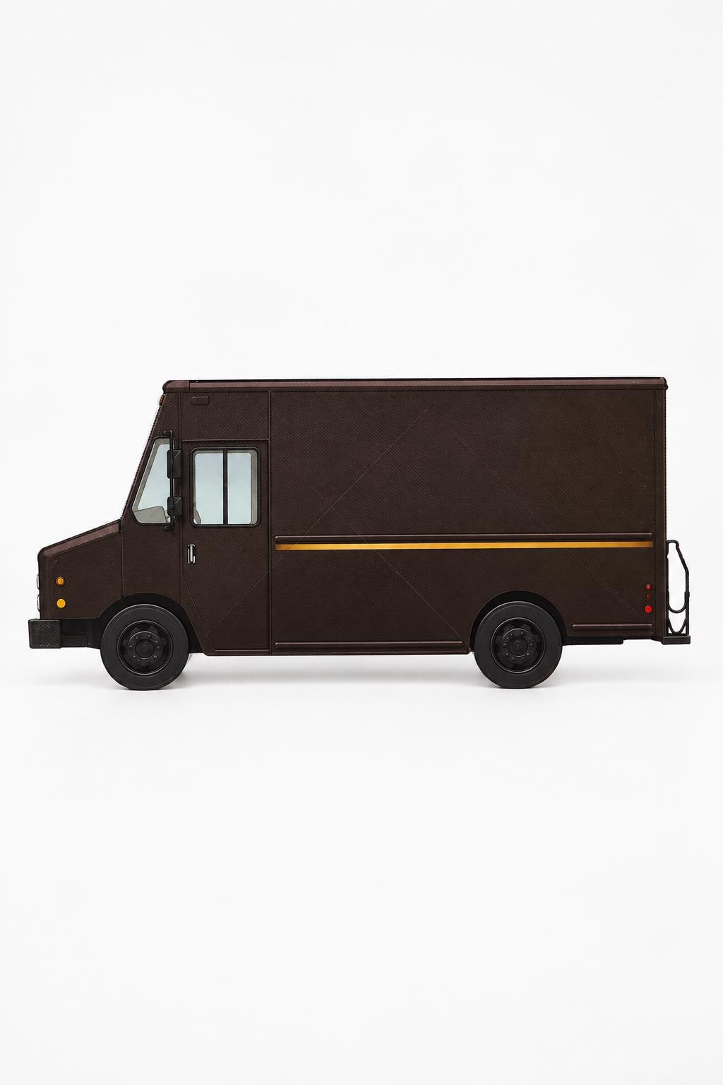 Graffiti Practice Brown Parcel Truck, 3D Printed Truck, Paintable with Acrylic Markers, Urban Art Collectible, 20x10 cm
