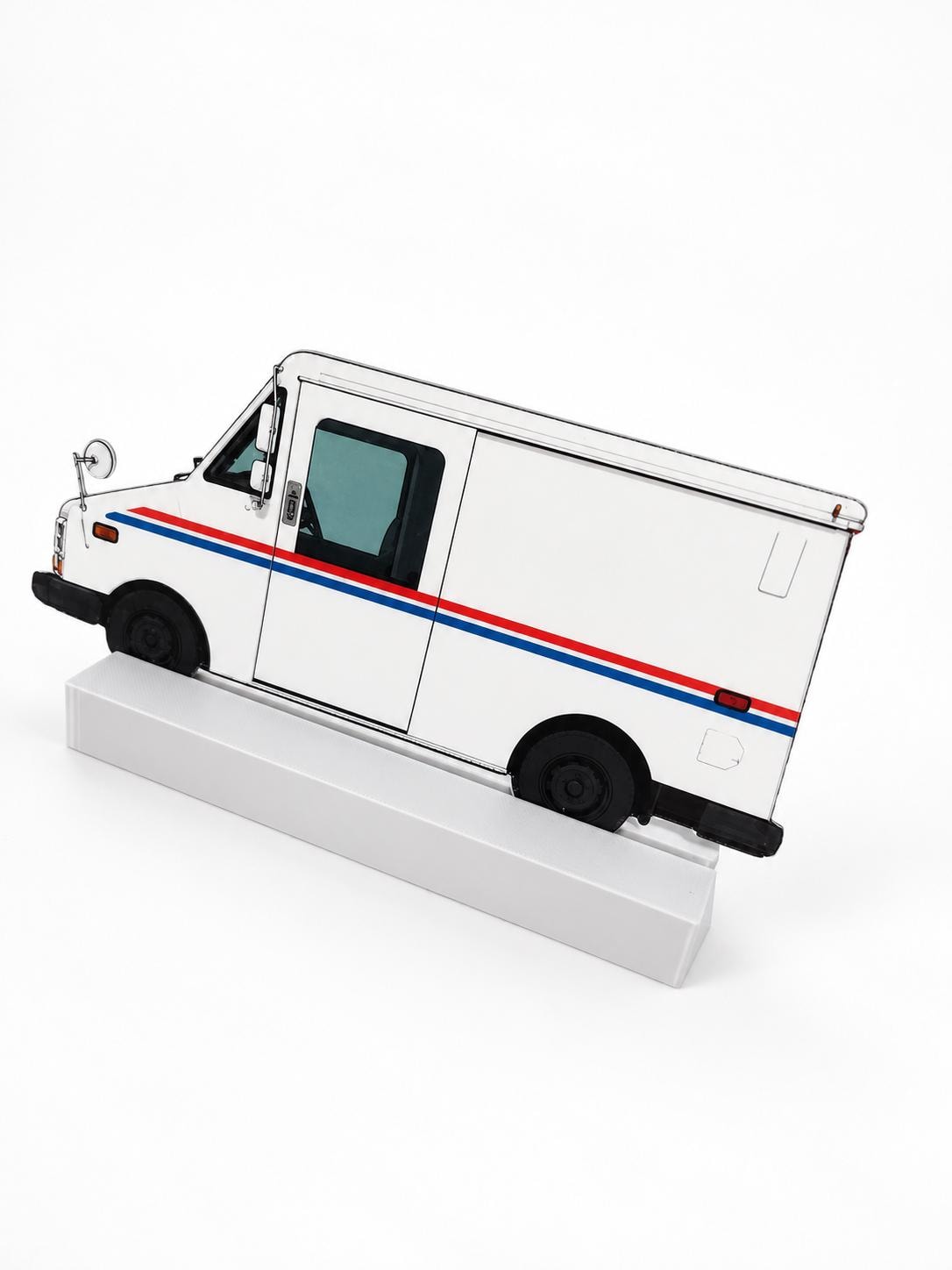 Graffiti Practice White Postal Truck, 3D Printed Mail Truck, Paintable with Acrylic Markers, Urban Art Collectible, 20x10 cm