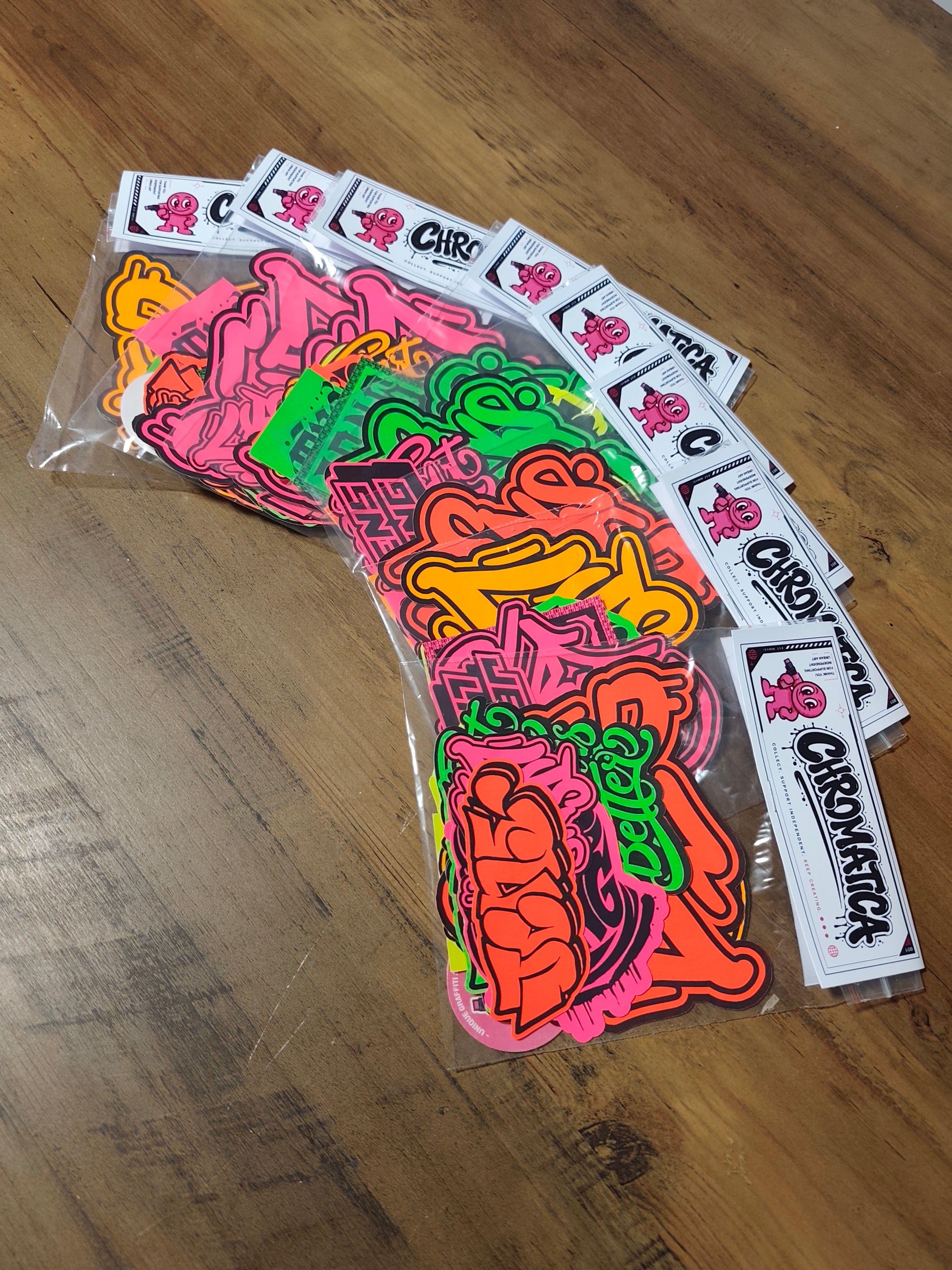 15 Neon Graffiti Stickers – Orange, Yellow & Pink Street Art Pack