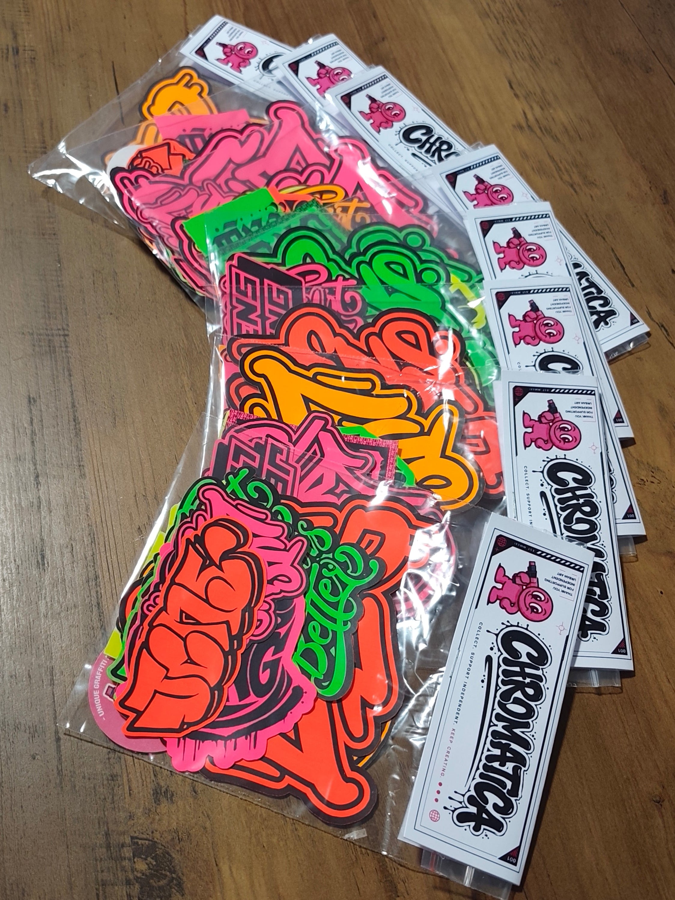 15 Neon Graffiti Stickers – Orange, Yellow & Pink Street Art Pack