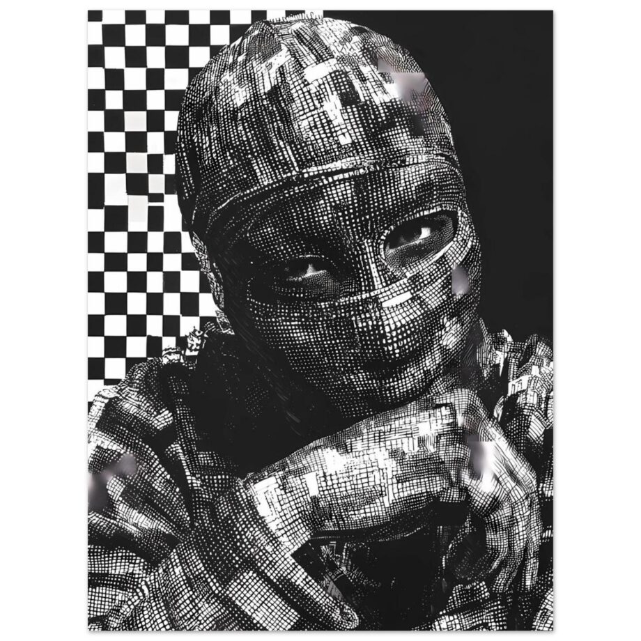 Graffiti Sprayer Porträt – Männlicher Streetart Kunstdruck | Urban Art Poster | Schwarz-Weiß Halftone Print | Moderne Wandkunst