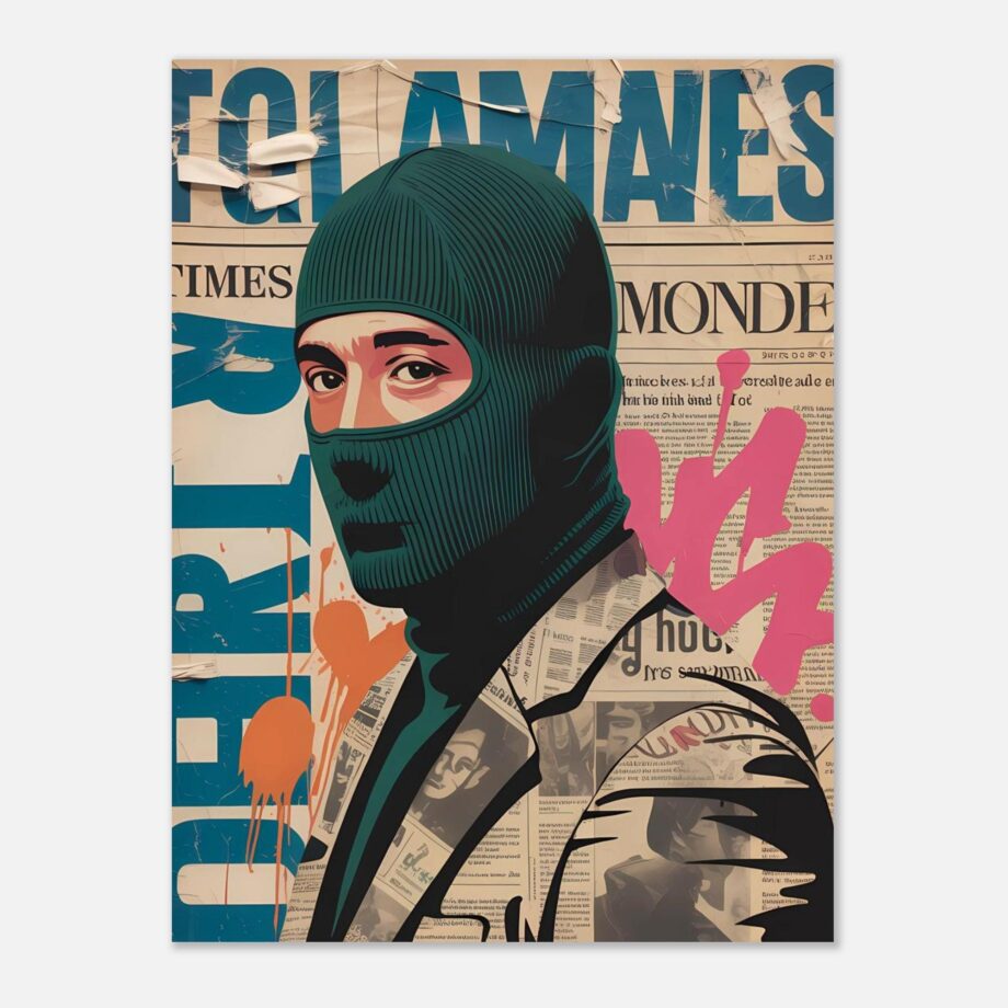 Streetart Halftone Serie – Männlicher Graffiti Sprayer mit Sturmhaube | Urban Vandal Kunstdruck | Schwarz-Weiß Poster | Moderne Wandkunst