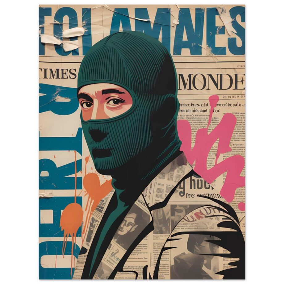 Streetart Halftone Serie – Männlicher Graffiti Sprayer mit Sturmhaube | Urban Vandal Kunstdruck | Schwarz-Weiß Poster | Moderne Wandkunst