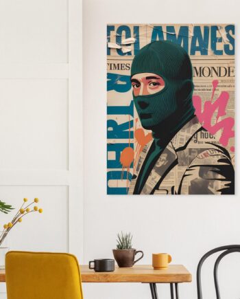 Streetart Halftone Serie – Männlicher Graffiti Sprayer mit Sturmhaube | Urban Vandal Kunstdruck | Schwarz-Weiß Poster | Moderne Wandkunst