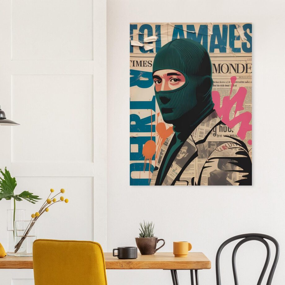 Streetart Halftone Serie – Männlicher Graffiti Sprayer mit Sturmhaube | Urban Vandal Kunstdruck | Schwarz-Weiß Poster | Moderne Wandkunst