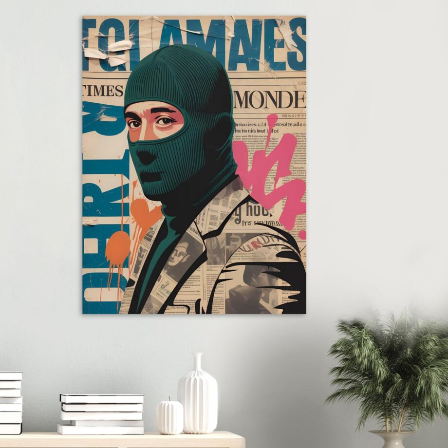 Streetart Halftone Serie – Männlicher Graffiti Sprayer mit Sturmhaube | Urban Vandal Kunstdruck | Schwarz-Weiß Poster | Moderne Wandkunst