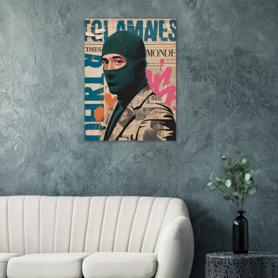 Streetart Halftone Serie – Männlicher Graffiti Sprayer mit Sturmhaube | Urban Vandal Kunstdruck | Schwarz-Weiß Poster | Moderne Wandkunst