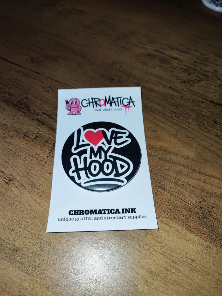 LOVE MY HOOD Button Set – Streetart Anstecker 58mm | Graffiti Badge im Hip-Hop Style | Statement Accessoire | Handmade