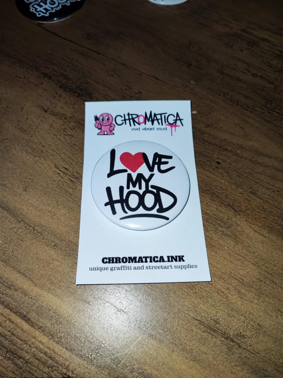 LOVE MY HOOD Button Set – Streetart Anstecker 58mm | Graffiti Badge im Hip-Hop Style | Statement Accessoire | Handmade