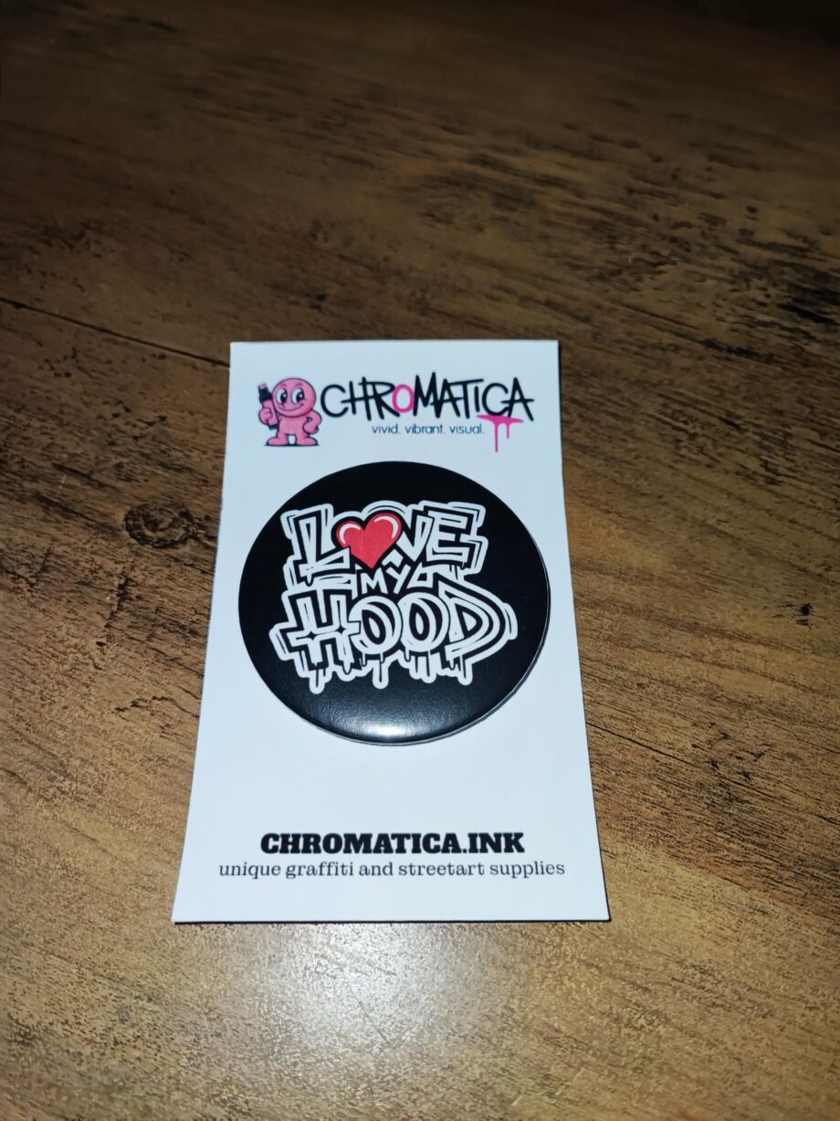 LOVE MY HOOD Button Set – Streetart Anstecker 58mm | Graffiti Badge im Hip-Hop Style | Statement Accessoire | Handmade