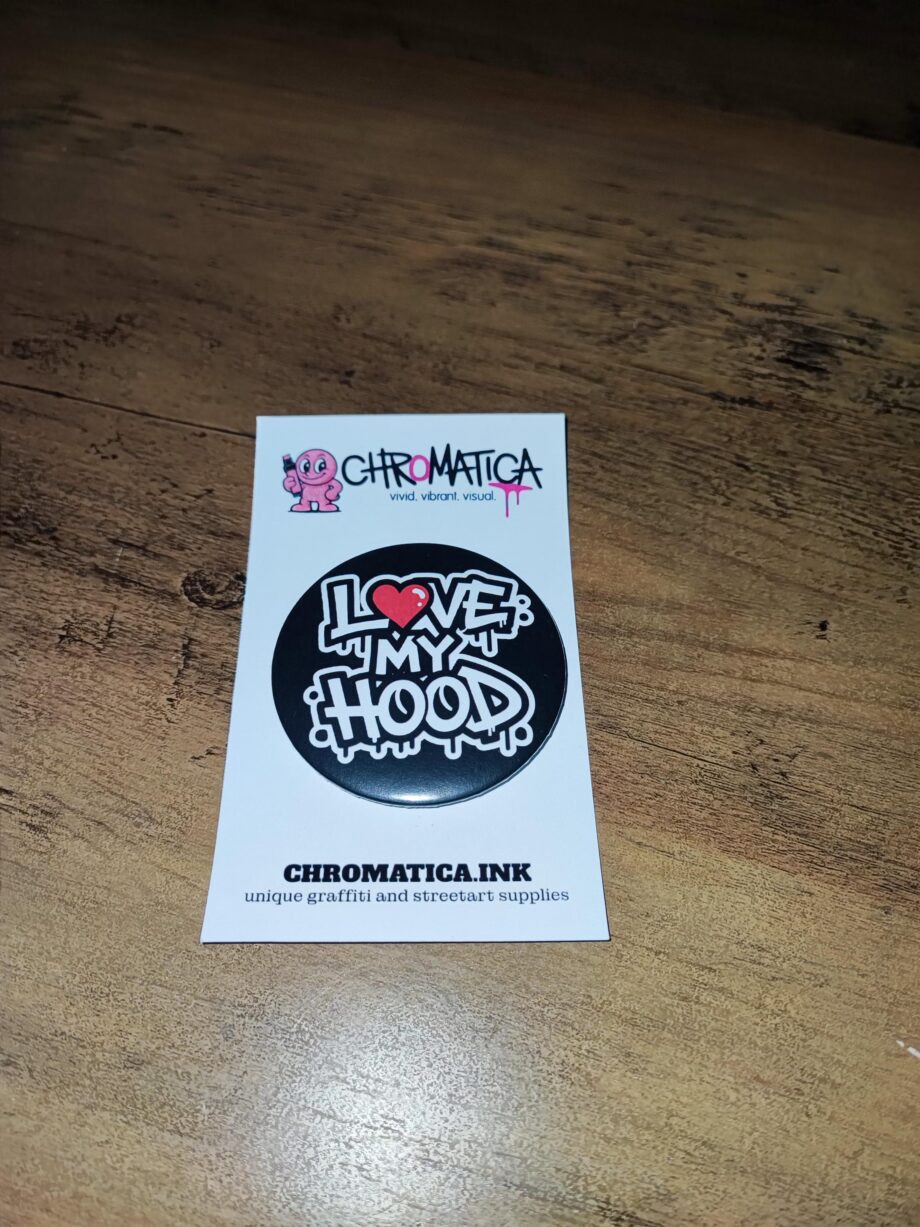 LOVE MY HOOD Button Set – Streetart Anstecker 58mm | Graffiti Badge im Hip-Hop Style | Statement Accessoire | Handmade