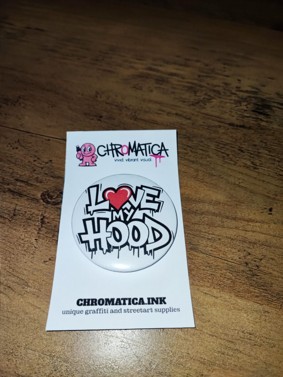 LOVE MY HOOD Button Set – Streetart Anstecker 58mm | Graffiti Badge im Hip-Hop Style | Statement Accessoire | Handmade