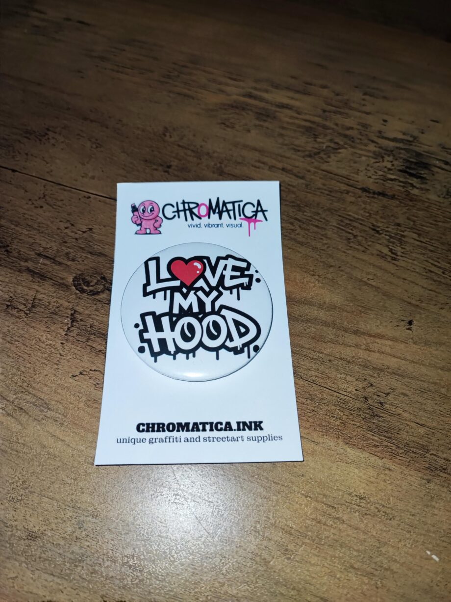 LOVE MY HOOD Button Set – Streetart Anstecker 58mm | Graffiti Badge im Hip-Hop Style | Statement Accessoire | Handmade